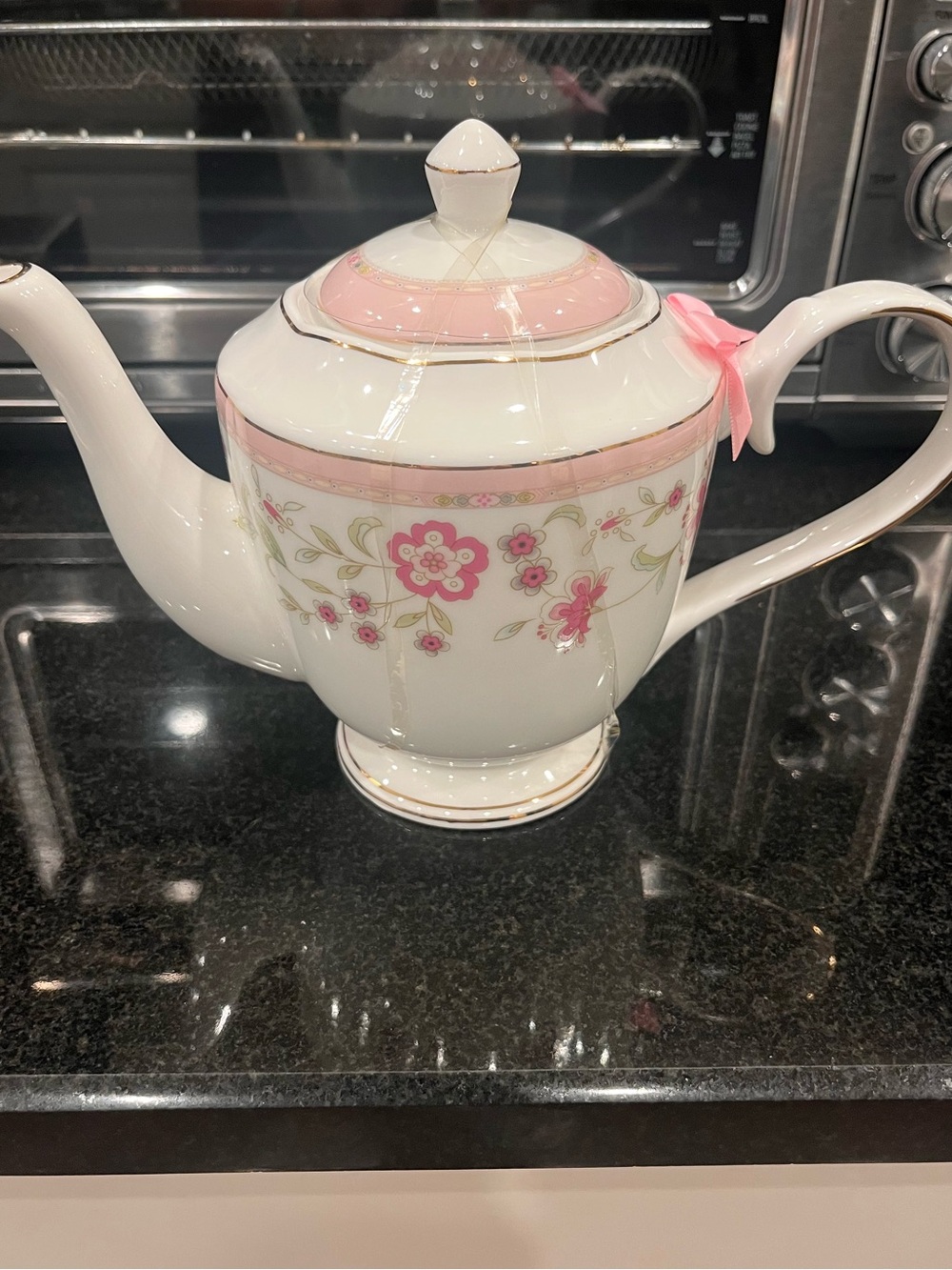 Floral Pink Trim Porcelain Teapot